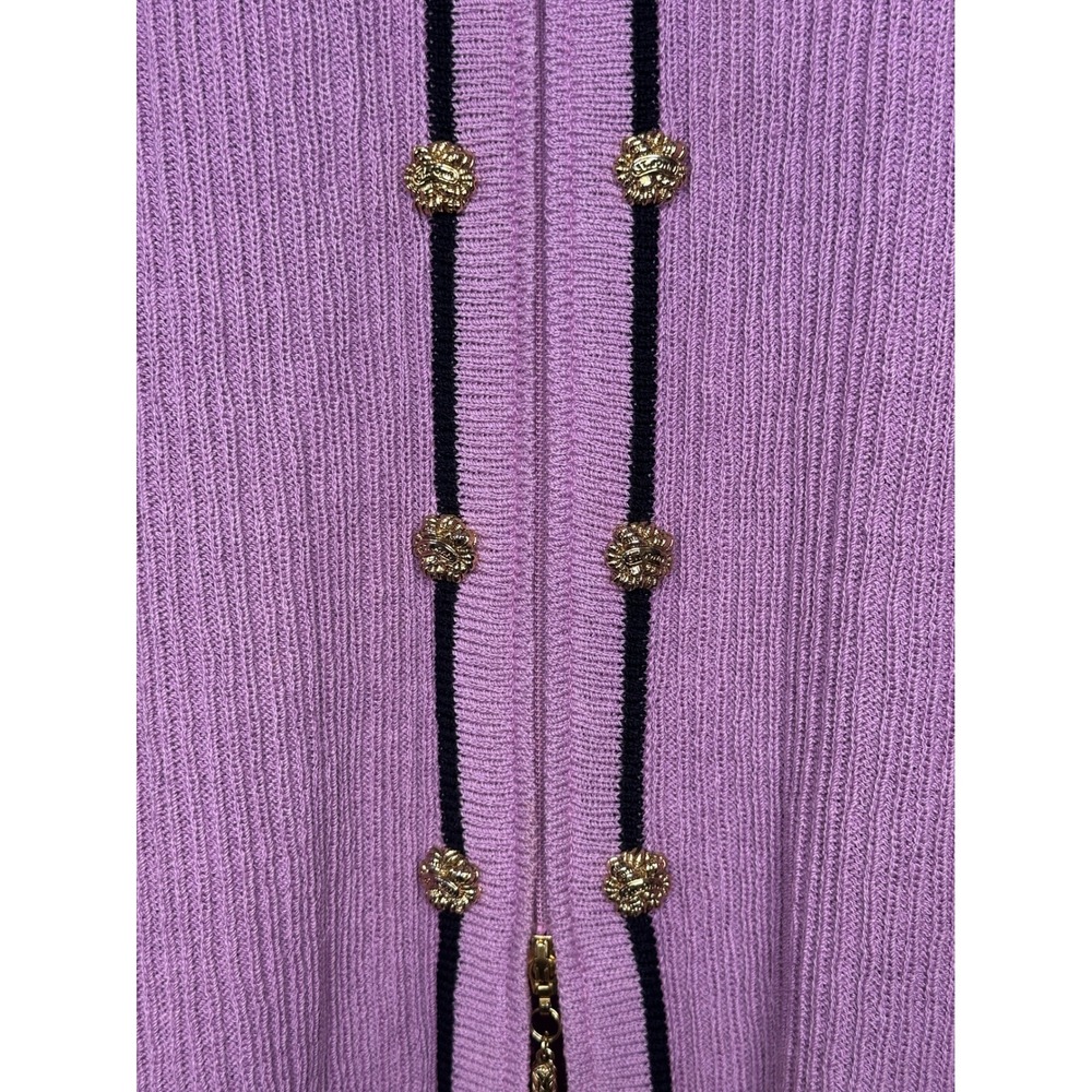 St. John Collection Cardigan 2 Purple Ribbed Zip Front Lion Button Santana Knit - Picture 5 of 8